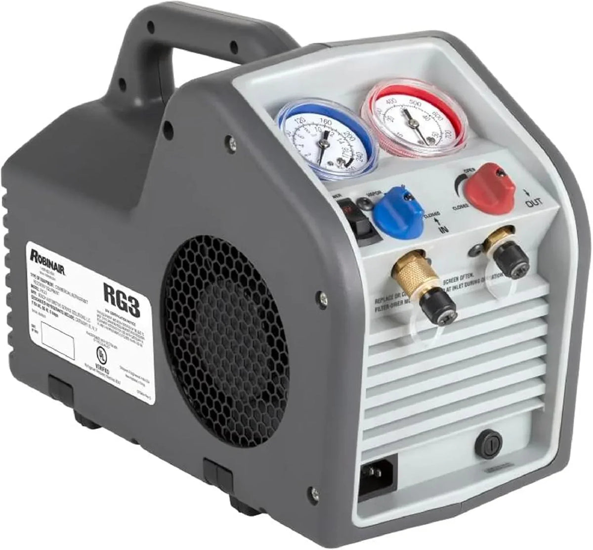 Portable Refrigerant Recovery Machine 115V, 60Hz, for Both Liquid and Vapor Refrigerant.