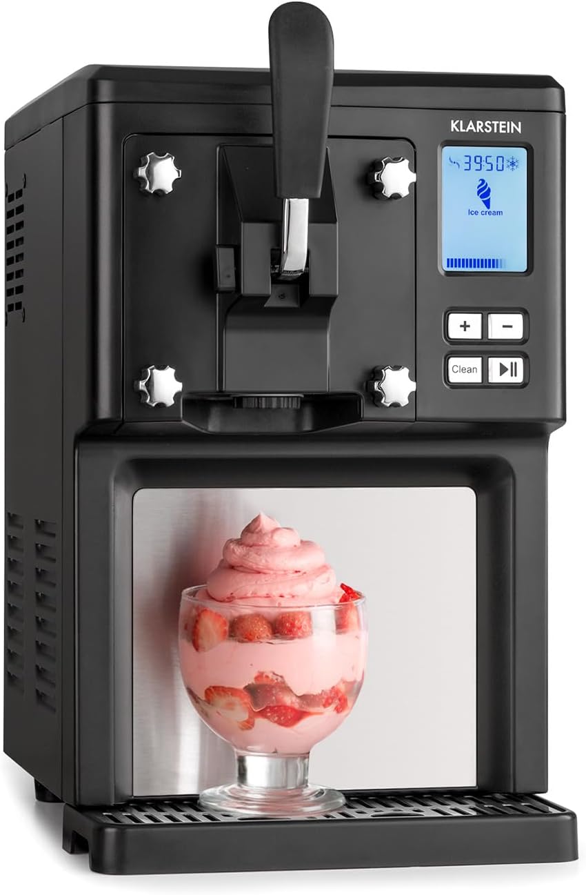 Klarstein Sweet Sundae - Eiscrememaschine, 1,5 Liter, mitselbstkühlendem Kompressor, 200 Watt, Ausgabesystem, 3 StundenAuto-Kühlhaltefunktion,