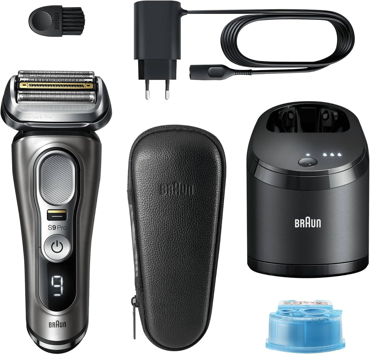 Braun Series 9 Pro Premium Rasierer Herren, Testsieger Stiftung Warentest, 4+1 Scherkopf, Elektrorasierer & Trimmer, Reinigungsstation, 60 Min