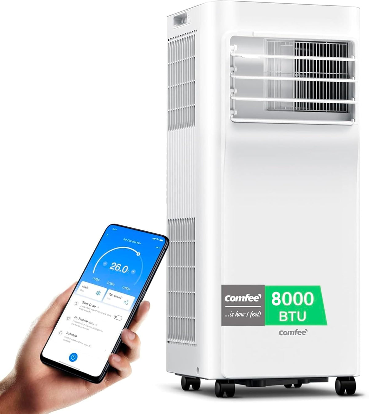 COMFEE Pingüino Aire Acondicionado Portátil 3 en 1 | 8000 BTU/2000 Frigorías Con App + Mando a Distancia | Climatizador y Deshumidificador | Bajo