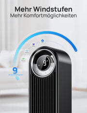 View DREO 25 dB Leiser Smart Turmventilator, 106cm Höhe 4 Modi 9-Geschwindigkeit Max 7,9m/s 12H Timer 90° Oszillierender Ventilator mit Fernbedienung image 6