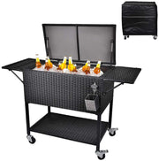 View 80 Quart Rattan Rolling Cooler Cart, Portable Wicker Cooler Trolley, Backyard Party Drink Beverage Bar image 1