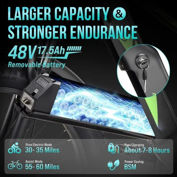 Electric Bike for Adults 1000W, 48V 17.5AH Battery Adult Electric Bicycles, 26 Fat Tire Full Suspension Ebike, 28MPH Mountain Beach E Bike, 7 Speed,
