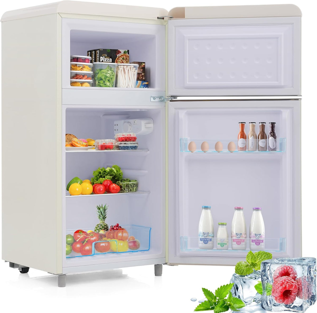 Merax Kühlschrank mit Gefrierfach, Kühl-Gefrierkombination, klein Kühlschrank mit 51L und Gefrierschrank 21L, Leise, LED, Glasablagen, Gemüsefach,