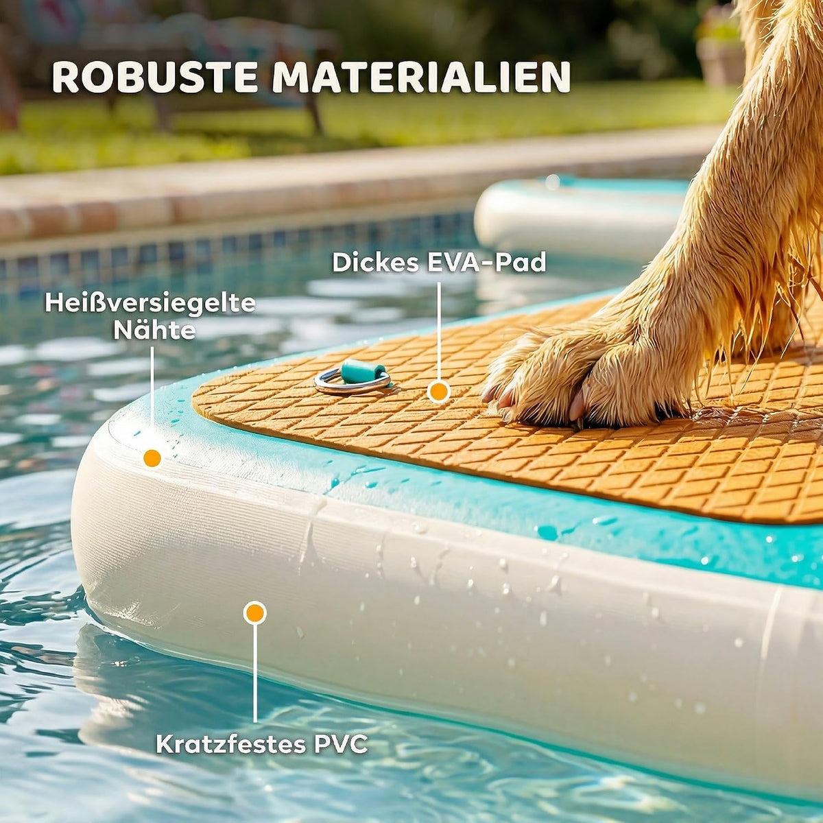 PawHut Aufblasbare Hunde Wasserrampe Hunderampe Pool 151x102 cm Tragbares Hundeboot mit Rutschfester Eva-Oberfläche Schwimmende Dock Leiter für große