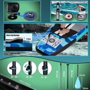 View Inflatable Paddle Board with Kayak Seat, 330 x 76 x 15 cm, up to 150 kg, Integrated Pad, Detachable Fin, Double Adjustable Paddle, Repair Kit, Blue image 6