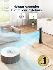 View Midea FZ10-26ARDW Smart Leiser Turmventilator mit Fernbedienung, 19 dB Flüsterleise, DC-Motor, 4 Modi & 12 Stufen, 24h Timer, App-Steuerung für image 3