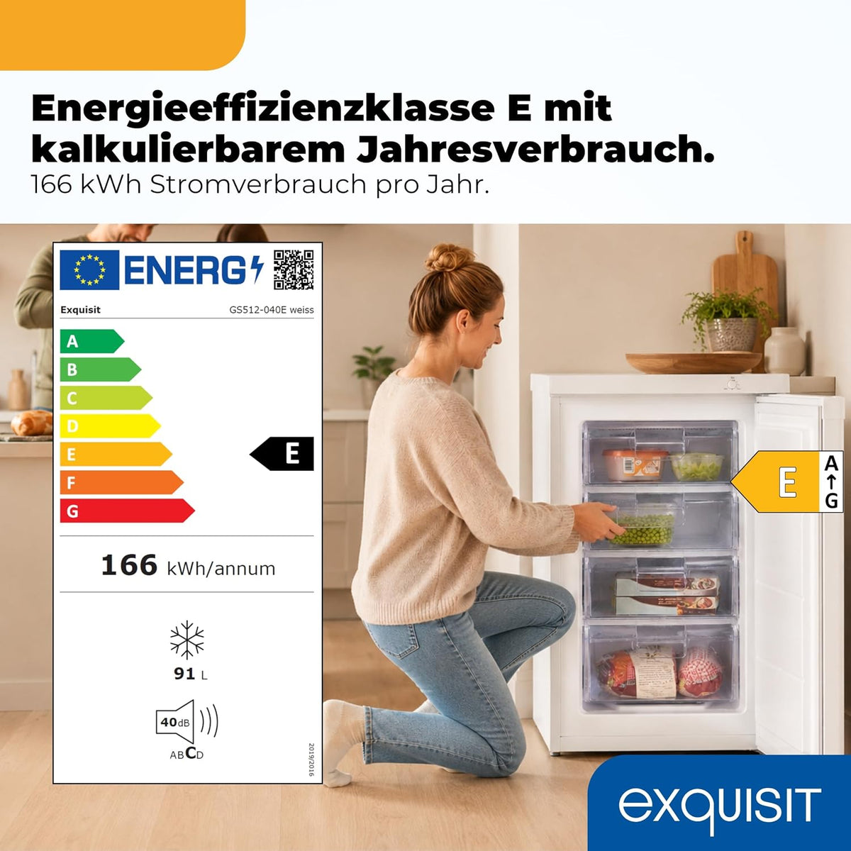 Exquisit Gefrierschrank | 91 l Nutzinhalt, Energieeffizienzklasse E, 40 dB(A) | kompakte Bauform, 4-Sterne-Gefrieren, manuelle Temperaturregelung,