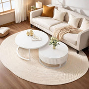 View 2er Set Couchtisch Rund Weiss 50+70cm Wohnzimmertisch Weiß Runder Couchtisch Mit Stauraum Marmor Beistelltisch Stabilem Metallgestel Satztische Fürs image 5