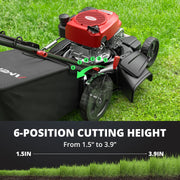 View 21" Steel Deck Gas Lawn Mower, Heavy-Duty 3-in-1 Push Mower, 144cc 4-Stroke Engine, 6-Position Height Adjustment, Large 1.4 Bushel Grass Catcher, Durable & Efficient for Yard & Garden image 4