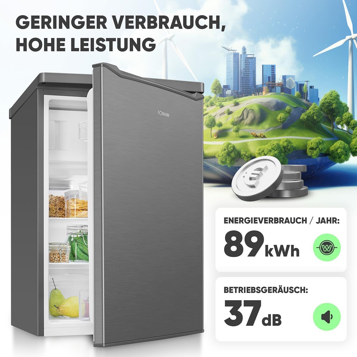 Bomann Kühlschrank mit Gefrierfach klein | Kühlschrank 2 Ablagen | leise | mit 4-Sterne Gefrierfach | Kühlschrank klein mit Obst- und Gemüsefach |