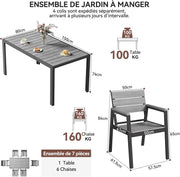 View Devoko HDPS Conjunto de jardín de exterior de 7 piezas, resistente a la intemperie,con mesa de 150 cm y 6 sillas de jardín de exterior de aluminio, image 2