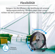View Be Cool Industrie-Windmaschine 75cm BCIWM75CM – Fahrbarer Trommelventilator, Ø 75 cm (30"), 300 Watt, Vollkupfermotor, 2 Geschwindigkeiten, Aluminium- image 4