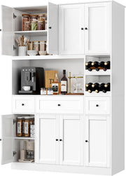 View 72" Tall Kitchen Pantry with Wine Rack, Pantry Cabinet with Microwave Stand, Large Hutch with Ample Storage, Hutch Cabinet for Kitchen, Dining, Living Room, White image 1