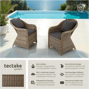 View tectake Alu Polyrattan Gartenstuhl 2er Set, Gartenmöbel Set mit 2 Sessel, wetterfest, Rattan Gartensessel mit weichen Sitzpolster, abziehbarer und image 4