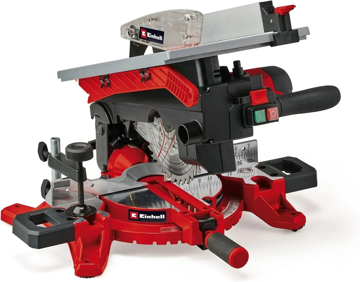 Einhell Sierra ingletadora y tronzadora y mesa TE-MS 216 T (1500W, hoja de sierra de Ø216mm, ancho de corte 120mm, profundidad 55mm, incl. láser de