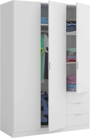 View Habitdesign Three Door and Three Drawer Wardrobe Closet, Artic White Finish, Measurements: 121 cm (W) x 180 cm (H) x 52 cm (D) image 1