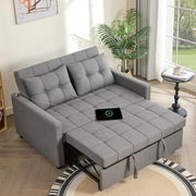 View 52" Sleeper Sofa with Pull-Out Bed, 3-in-1 Convertible Sofa Bed, Loveseat with Adjustable Backrest and Side Pocket, for Living Room Apartment, Linen, Dark Grey image 2