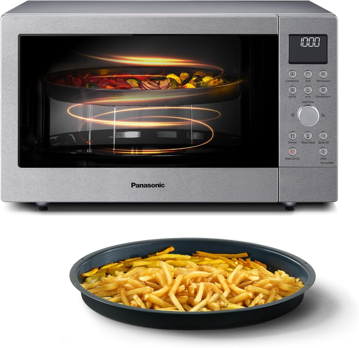 Panasonic NN-CD58RSEPG 27L 4-in-1 Kombi-Mikrowelle mit Airfryer Modus und Garkorb, 1000W Inverter, 1300W Grill, Umluft, 19 Automatikprogramme,