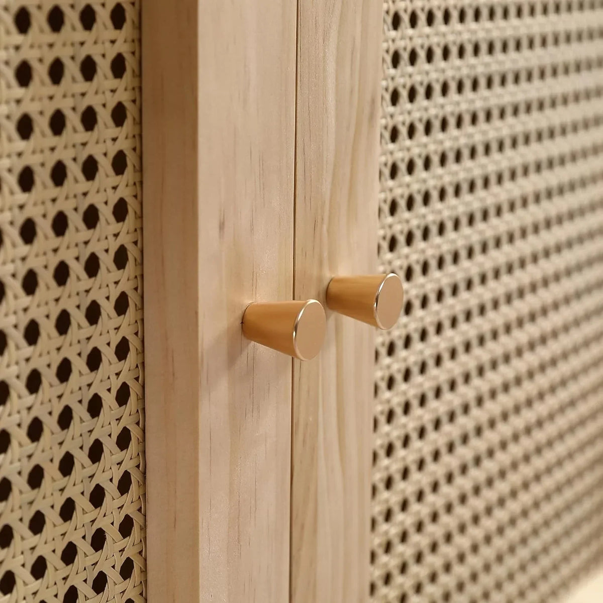 Soweiz Armario con barra, armario de 2 puertas, dormitorio, red de ratán, sala de estar, con tapa inferior abatible, tableros de partículas+ratán de