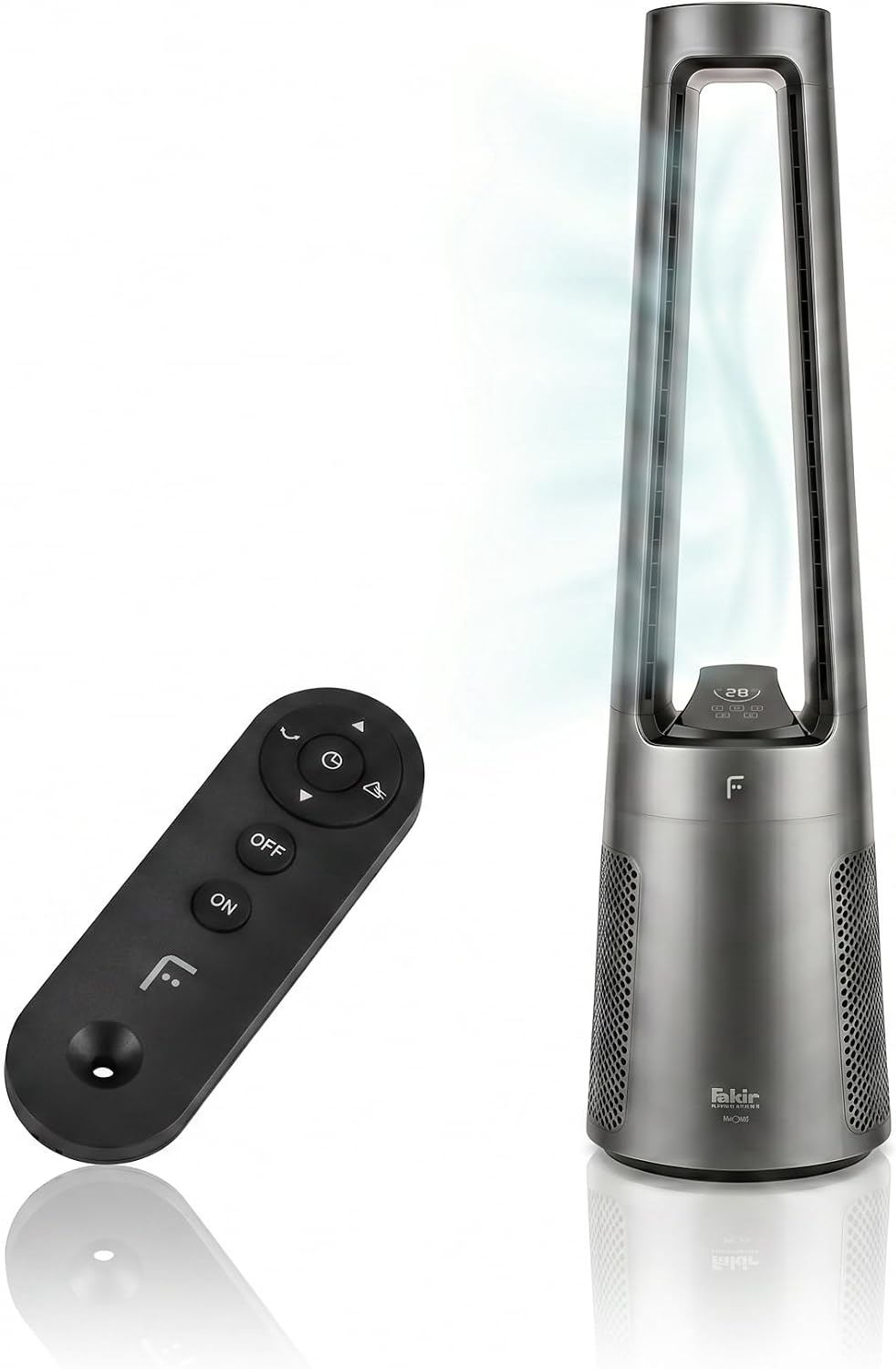 Fakir TVL 100 Flügelloser Turmventilator - DC-Motor, 12 Lüfterstufen, 30 dB(A), 60° Oszillation, 12h Timer, LED Touch Display, Fernbedienung,