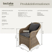 View tectake Alu Polyrattan Gartenstuhl 2er Set, Gartenmöbel Set mit 2 Sessel, wetterfest, Rattan Gartensessel mit weichen Sitzpolster, abziehbarer und image 3