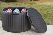 View 37 Gallon Round Deck Box, Patio Table for Outdoor Cushion Storage, Brown image 4