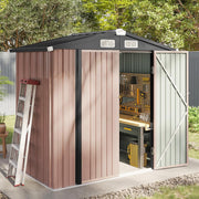 View 6.2x4 FT Shed Outdoor Storage Shed Metal Garden Shed with Lockable Doors & Slooping Roof Tool Shed Bike Shed for Backyard, Patio, Poolside (Brown) image 5