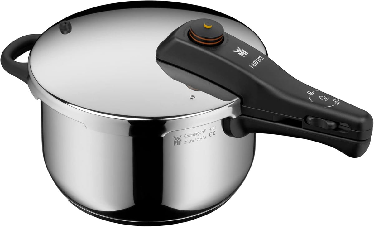 WMF Perfect One Pot Schnellkochtopf Induktion Set 2-teilig, Dampfkochtopf 4,5l, 3l, großes Kochsignal, 2 Kochstufen, abnehmbarer Deckelgriff, für alle