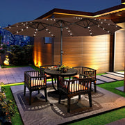 View 15 ft Large Patio Umbrella with Solar Lights Double-Sided Outdoor Rectangle Market Umbrellas with 36 LED Lights/Base Included/Easy Crank for Patio Garden Yard Pool Lawn, Brown image 3