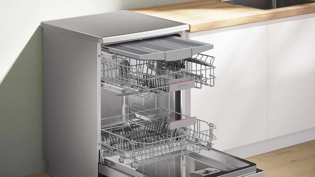 Bosch - Lavavajillas Libre Instalación, 60 cm, Serie 4, Home Connect, Motor EcoSilence, Acero, SMS4EMI06E
