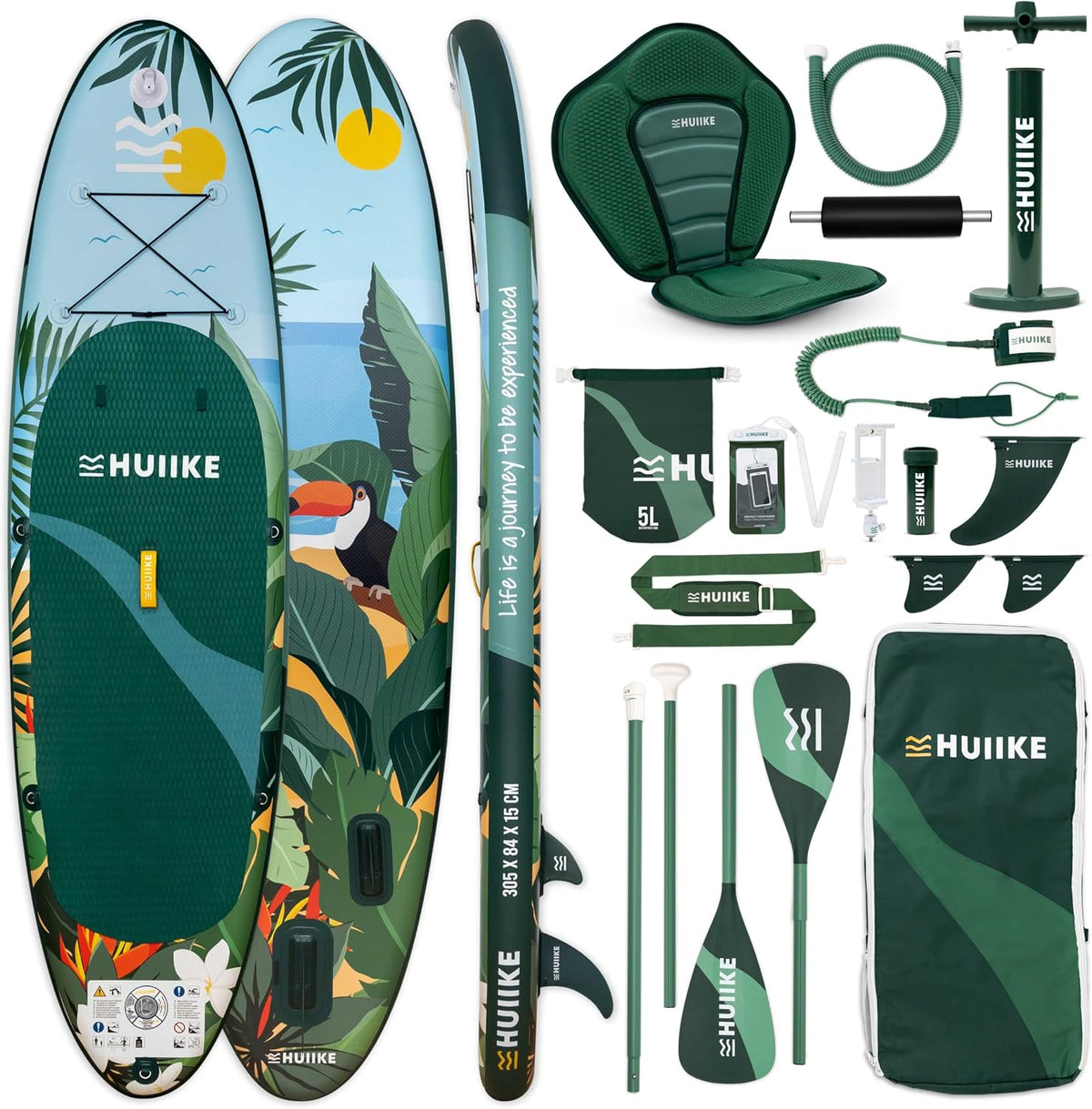 HUIIKE Tabla Paddle Surf Hinchable con Accesorios Incluidos, Remo, Quillas, Inflador. Stand Up Paddle Board Gran Estabilidad y Resistencia. 305 x 84 x