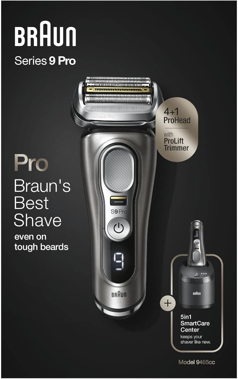 Braun Series 9 Pro Premium Rasierer Herren, Testsieger Stiftung Warentest, 4+1 Scherkopf, Elektrorasierer & Trimmer, Reinigungsstation, 60 Min