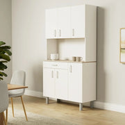 View Miroytengo Kitchen Side Cabinet, Kitchen Cabinet, Buffet Kitchen Cupboard 6 Doors White and Oak Kronberg 101 x 185 cm image 2