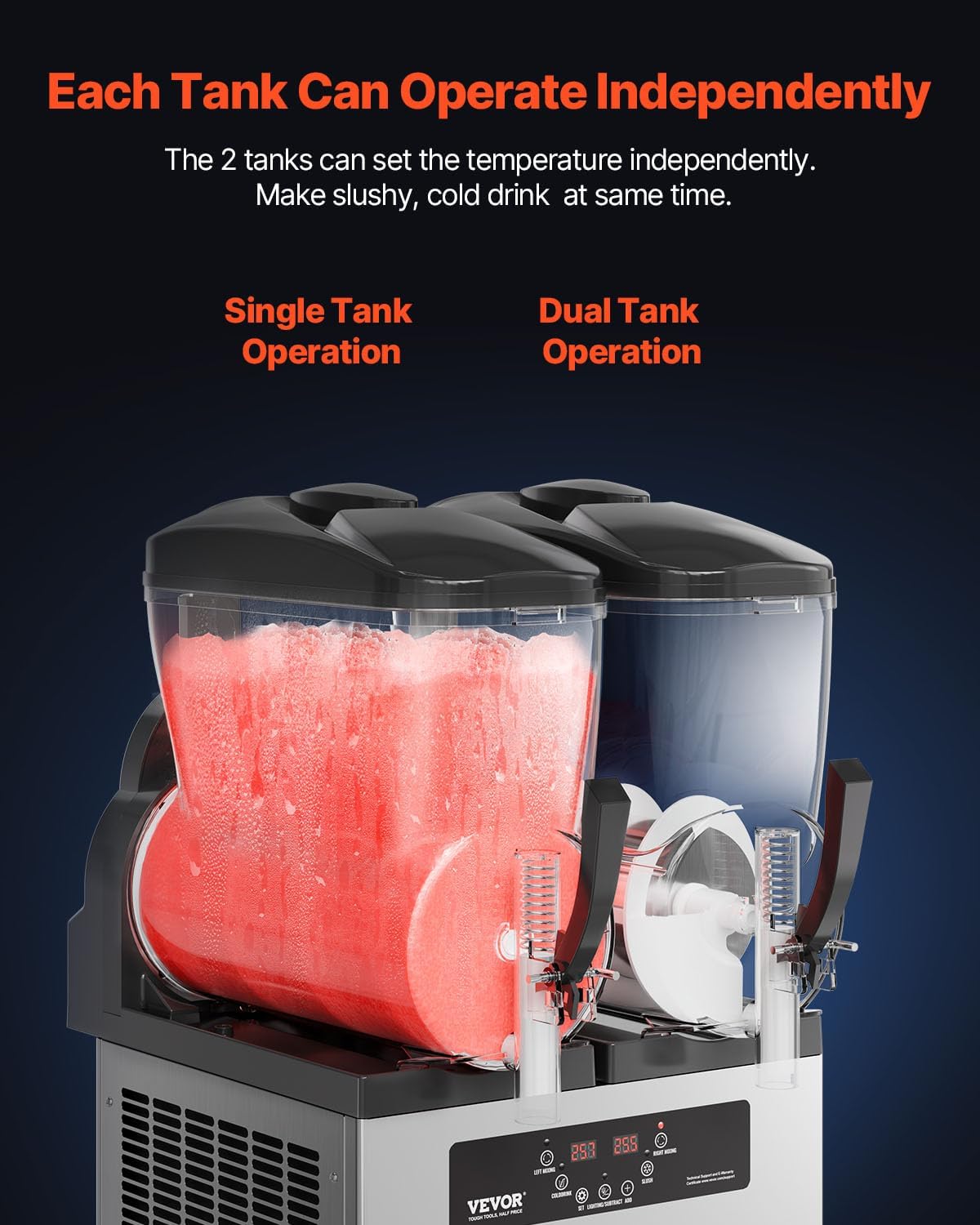 VEVOR kommerzielle Slusheis Maschine 12 L x 2 Doppeltank-Maschine für gefrorene Getränke, 96 Tassen Edelstahl Slush-Eis-Maschine mit Tastenfeld