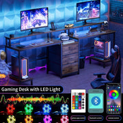 View 2 Person Desk with LED Lights & Charging Station – Long Desk for 2 with Storage Drawers, Monitor Riser, USB Ports & Outlets – Modern Study Table or Workstation for Home Office image 3