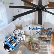 View Airwit 183cm Deckenventilator mit Beleuchtung Extra Groß, Verbundholz Outdoor Leise Deckenventilator mit Licht und Fernbedienung, Lampe mit Ventilator image 4