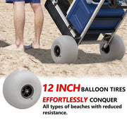 View Foldable Beach Cart with Adjustable Handle and 12" Balloon Wheels, Heavy Duty Aluminum 220LBS Capacity image 6