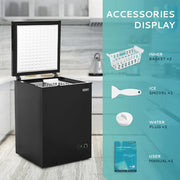 View 3.5 Cu.Ft Chest Freezer with Removable Basket, Small Deep Freezer Adjustable 7 Thermostat, Quiet Mini Freezer Free-Standing Top Door, Energy Saving for Apartment/Garage/Basement/Dorm/Home,Black image 4