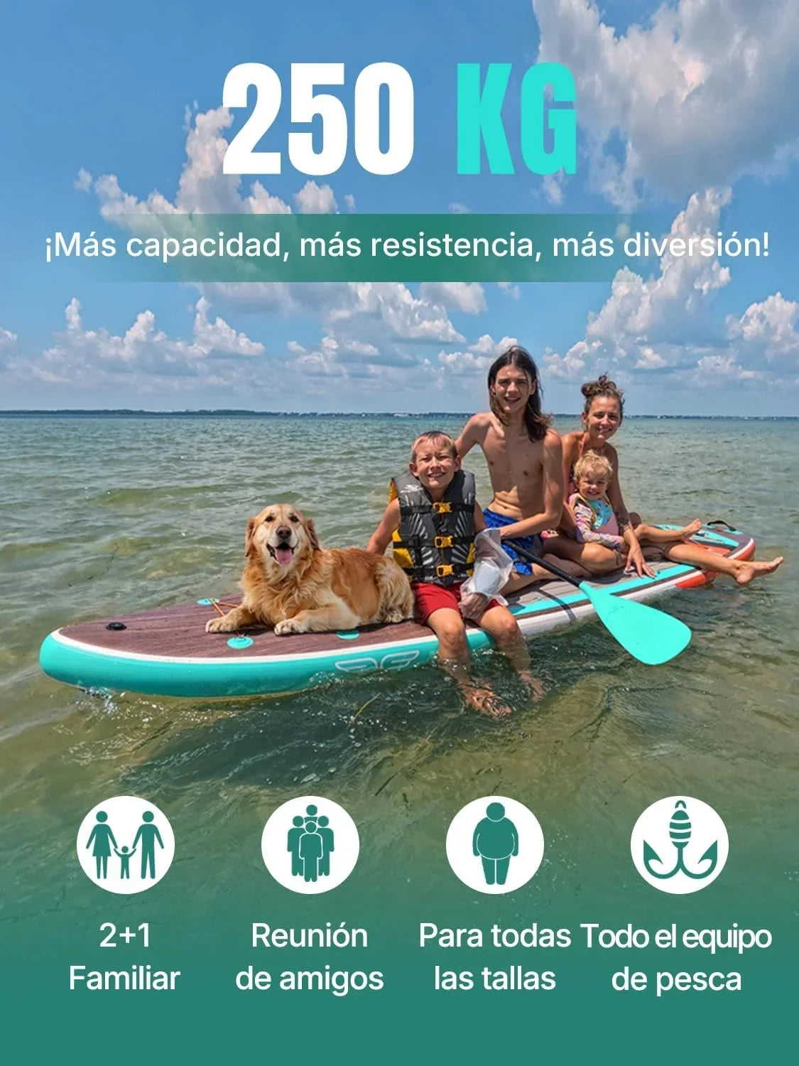 Niphean (Extra Grande) Tabla Paddle Surf Hinchable para 2+1 Personas/Familia, Paddle Surf con (Apto para Principiantes) Aleta Equilibrada, Funda
