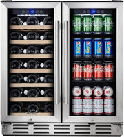 View 24 inch Wine Cooler, 46 Bottle - Dual Zone Built-in or Freestanding Fridge with Stainless Steel Reversible Glass Door, for Home, Kitchen, or Office. image 1