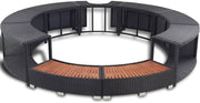 View Hommdiy Umrandung mit Stauraum für Whirlpool Spa Schwimmbecken Poolumrandung Poly Rattan Schwarz Hartholz Rund Pulverbeschichteter Stahl Schwarz image 3