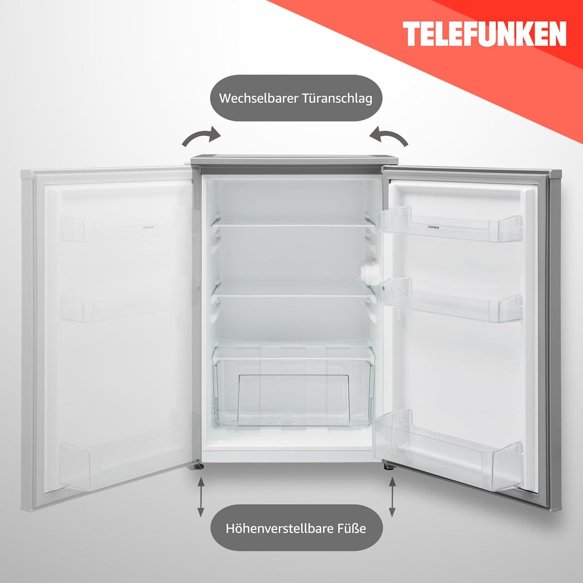 TELEFUNKEN Kühlschrank ohne Gefrierfach freistehend | Standkühlschrank mit 135 Liter Nutzinhalt | Kühlschrank klein mit Gemüsefach |