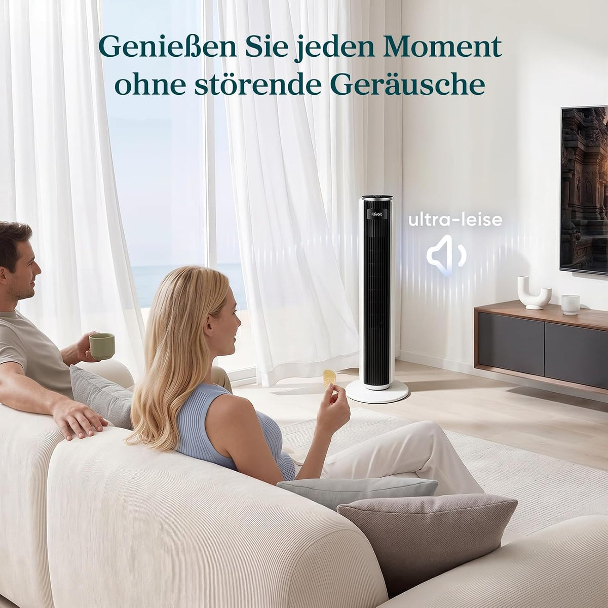 Levoit-Turmventilator mit Fortschrittlichem Schlafmodus-Ventilator leise 12Std Timer 4 Modi 5 Geschwindigkeiten-Automatikbetrieb mit Sensor-