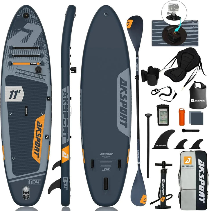 AKSPORT Tabla hinchable de surf de remo, tabla de surf hinchable con todos los accesorios, diseño ancho y estable, tabla antideslizante, tabla de remo