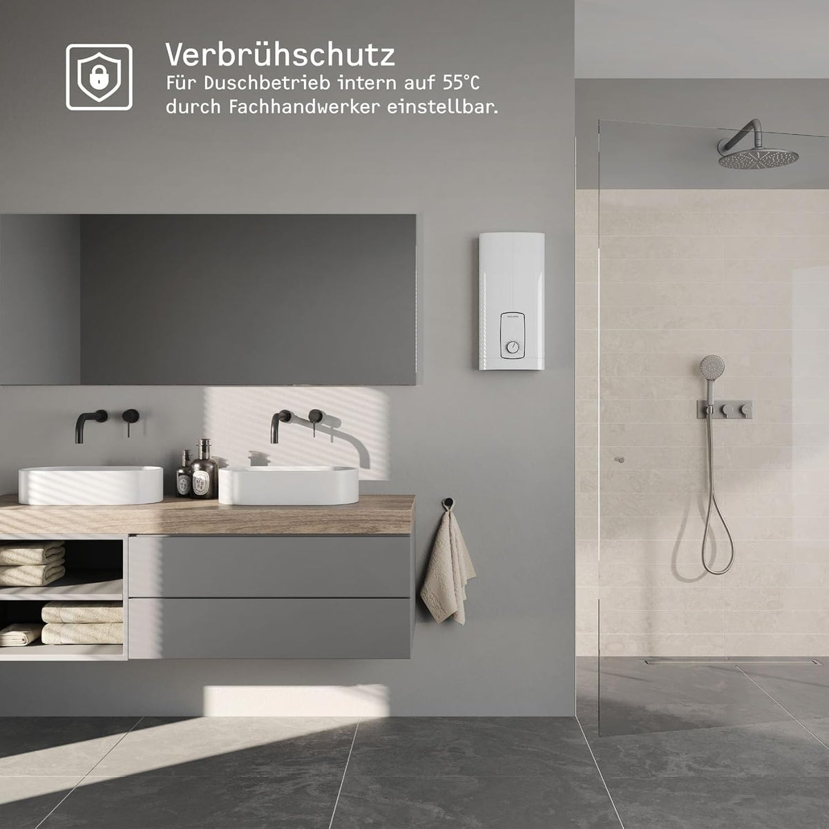 STIEBEL ELTRON Neueste Generation Elektronischer Durchlauferhitzer DHB 27 ST Trend, besonders energiesparend dank 3i-Technologie, gradgenaue