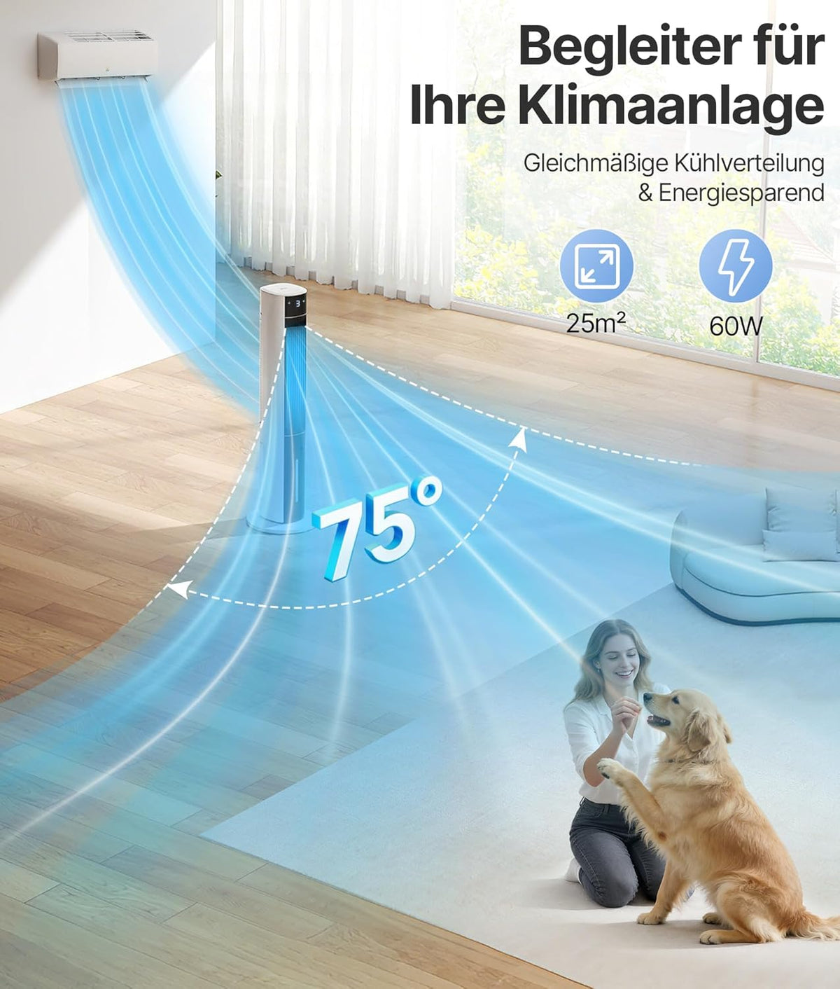 Turmventilator Luftkühler mit Wasserkühlung - Mobile Klimaanlage ohne Abluftschlauch, Ventilator mit Kühlung Leise, 3 Modi-12H Timer-Aroma-
