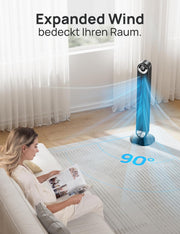 View DREO 25 dB Leiser Smart Turmventilator, 106cm Höhe 4 Modi 9-Geschwindigkeit Max 7,9m/s 12H Timer 90° Oszillierender Ventilator mit Fernbedienung image 4