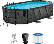 View 167 by 98 by 39.5 Inches Oasis Designer Oval Frame Outdoor Above Ground Swimming Pool Pool Set with Accessories, Dark Herringbone Gray image 2
