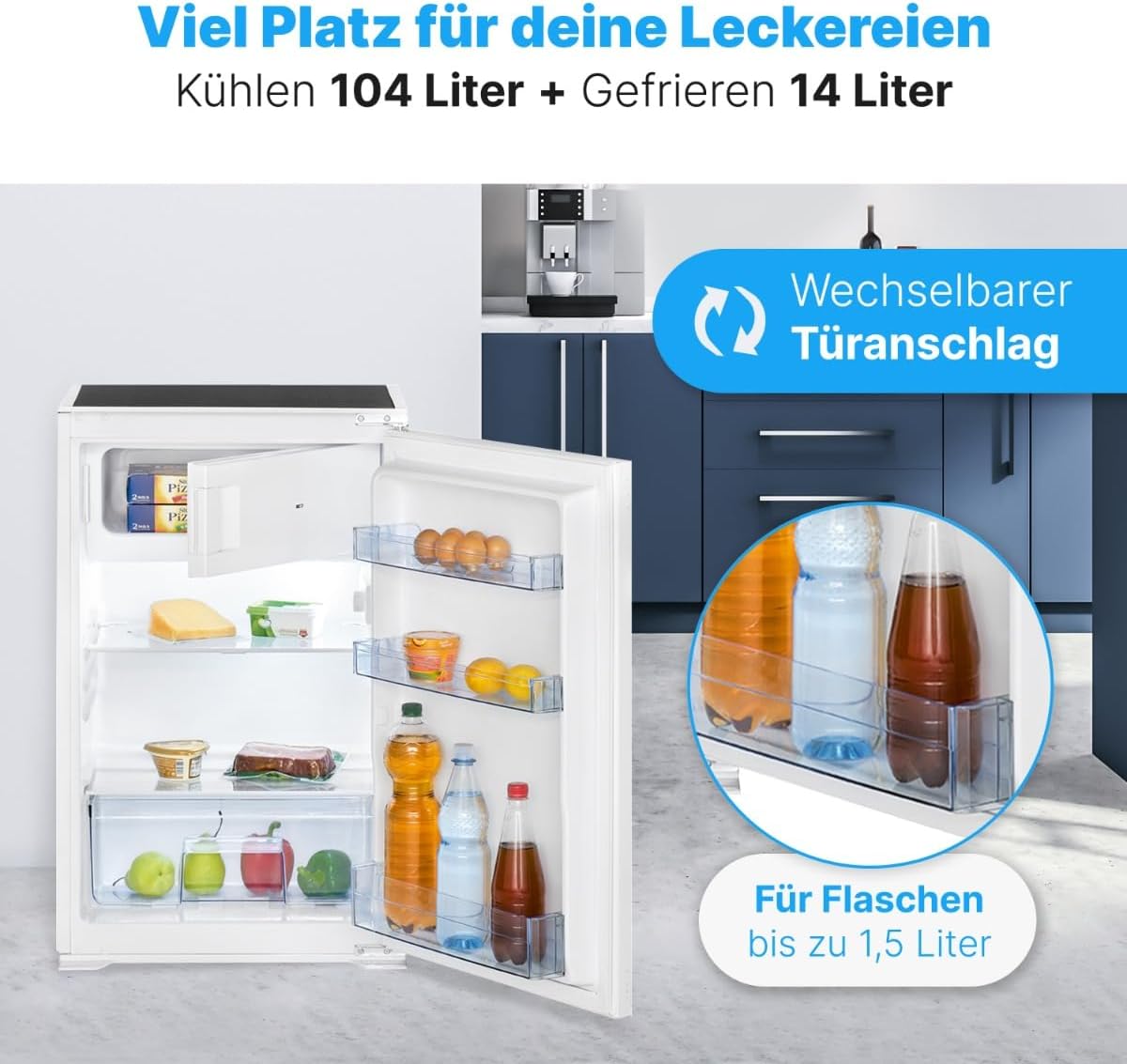 Bomann Einbaukühlschrank mit Gefrierfach | Kühlschrank Einbau 118L mit 2 Ablagen | Einbaukühlschrank mit Abtauautomatik & Schlepptürausführung |